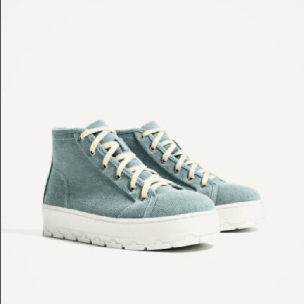LAST🔥Zara Fabric Flatform Blue Ankle Boot Sneaker